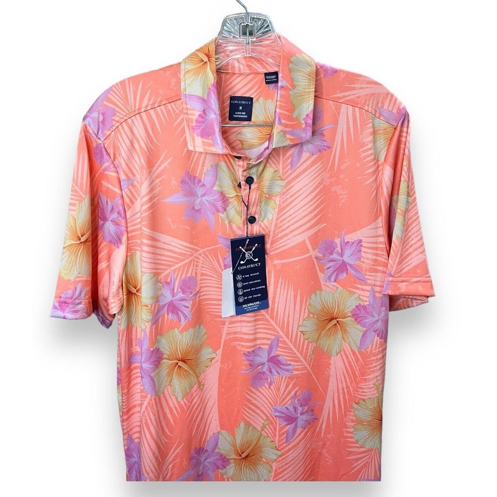 Con.struct Men's Hawaiian Hibiscus Floral Print Performance Polo Sz M Quick Dry